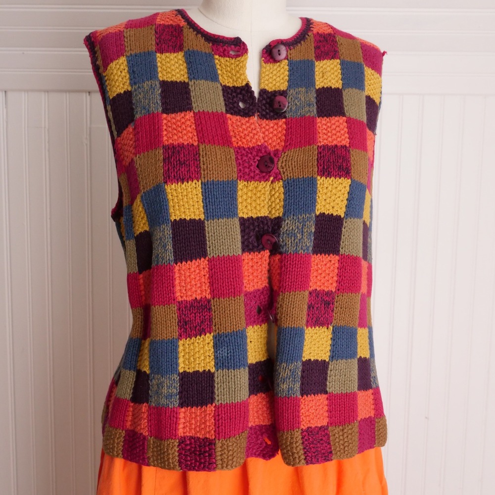 Vintage 90s Susan Bristol cotton color block knit vest